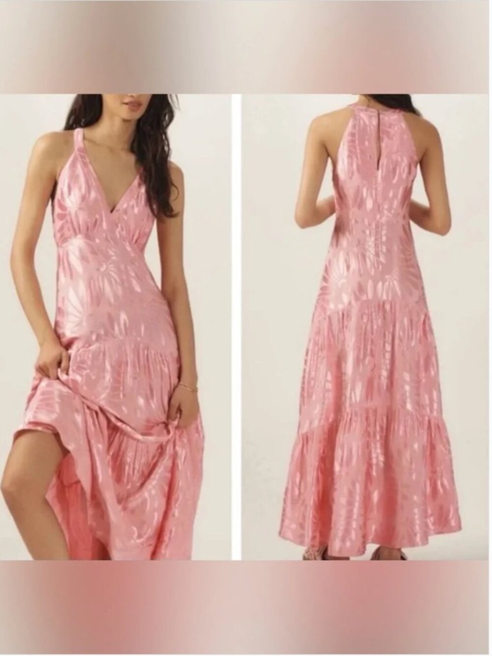 Farm Rio Maxi Shimmer Sleeveless Pink Dress size XS
